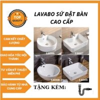 Lavabo sứ đặt bàn cao cấp ( Tặng kèm ống xiphong xả ruột gà xám)