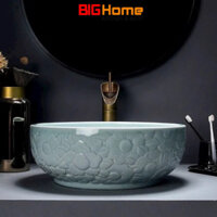 Lavabo sứ Mỹ thuật, chất liệu gốm sứ tráng men họa tiết màu xanh ngọc bích