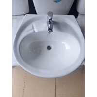 lavabo thiên thanh treo tường 42×48 trọn bộ vòi+xả+dây cấp