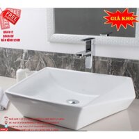 Lavbao đặt bàn vuông,màu trắng,chậu lavabo rửa tay cao cấp sứ tráng men nano kháng khuẩn