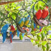 Lavelvet Mặt dây chuyền vẹt đôi, Mô hình móc treo chim bằng nhựa hình tròn sắt, Phong cảnh vi mô Hoạt hình dễ thương Tượng chim chống nước Sân vườn
