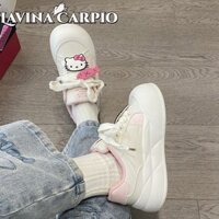 Lavina Carpio Giày thể thao vải cổ thấp Hello Kitty dễ thương có hình ngôi sao quyến rũ dành cho nữ - Nơ màu hồng & Dây ruy băng