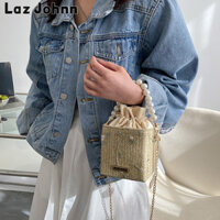Laz Johnn Túi xách ngọc trai mới Túi vuông nhỏ Dây chuyền thời trang Túi xô bện vai đơn
