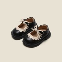 LB Giày búp bê đen phối bèo quai dán(17-22)