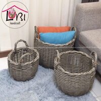 LB037 – Bộ 3 sọt đựng đồ đan dây nhựa hình tròn bầu đáy – siêu bền, đẹp, sang trọng