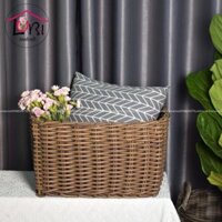 LB088B – Sọt đựng đồ đan nhựa giả mây hình chữ nhật màu nâu choco – đẹp, sang trọng