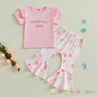 Lbh-1-5 Tuổi Trẻ Em Bé Gái Mùa Hè Thêu Chữ Xù Tay Ngắn Trang Phục Dễ Thương