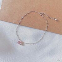 LC26 Lắc chân bạc thạch anh hồng bi bạc (Mua một tặng một hộp đựng trang sức)