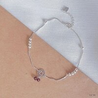 LC39 Lắc chân bạc Vy's đồng xu cổ kết hợp bi bạc và đá thạch anh dâu hồng (Mua một tặng một hộp đựng trang sức)