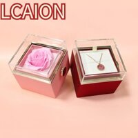 LCAION  Hộp Đựng Trang Sức Hình Hoa Hồng Bằng acrylic Trong Suốt Có Nắp Xoay Sáng Tạo Kèm Túi Đựng Nhẫn