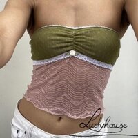 Ldd-áo ống ren dành cho nữ, Áo dây màu tương phản quây mùa hè Slim Fit Ruched Bandeau