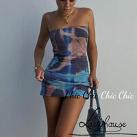 LDD-Women´s Bodycon Mini Dress, Fashion Sleeveless Strapless Abstract Print Tube Dress