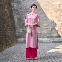 Lẻ áo dài cách Tân dáng suông đính khuy vải tây thi cao cấp