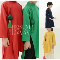 Lẻ áo_Áo dài đũi trơn vai raglan cúc bọc cổ truyền cho bé