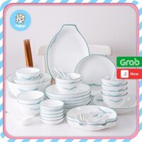 [LẺ] Bộ bát đĩa sứ TAGEPI chén dĩa tô gốm sứ màu trắng vân mây 10 chi tiết gốm sứ men đẹp dễ thương giá rẻ