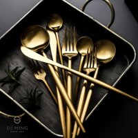 [LẺ] Dao Dĩa Thìa Châu Âu Vàng Đầu Nhọn [Matte Gold] [INOX 304] [CAO CẤP], giao hàng nhanh chóng.