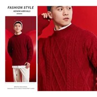 Lễ Hội Mùa Xuân 2024 Năm Mới Hạn Chế Áo Len Đỏ Nam Xoắn Dày Dệt Kim Unisex