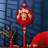 Lễ hội mùa xuân Nền mặt dây chuyền treo tường Ruy băng đỏ may mắn treo trang trí nội thất mới