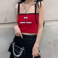 Lễ Hội Tình Yêu In Mùa Hè Phong Cách Mới Nhật Bản In Chữ Thập Phối Ren Cô Gái Ngắn Đeo Nhỏ Đường Phố Hot Girl Áo Vest