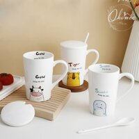 ☃❐[LẺ] Ly cao in hình 12 con thú cấp vô cùng dễ thương, đẹp, sang trọng tặng kèm nắp đậy và thìa