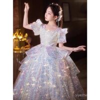 Lễ phục trẻ em cao cấp, người dẫn chương trình thích hợp sang trọng nhẹ nhàng, trang phục biểu diễn piano, váy công chúa sinh nhật bé gái, mùa thu