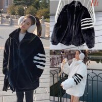 [LẺ = SỈ] Áo Khoác lông Nam Nữ sọc tay Thome .màu: trắng, đen. Lông đẹp, mịn dày