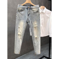 (Lẻ Size 31) Quần jean nam vẩy sơn phối rách wash bạc