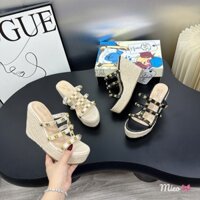 Lê xuồng cói đế cao mix đinh tán nhẹ tênh, êm cực êm, khuy đinh sáng chân 2 màu