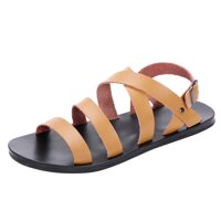 Leather Sport Sandal-RQWEIN Men's Sandals Genuine Leather Sport Open Toes Sandals Casual Elastic Beach Slippers for Summer