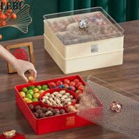 LEBI Đĩa trái cây năm mới Đĩa trái cây sấy khô hai lớp có nắp hộp đựng kẹo