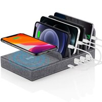 Lecone Charging Station for Multiple Devices, 5 in 1 Wireless Charger Multi Charger Organizer Dock Station with PD QC Fast Charging Port & 2 USB Po...