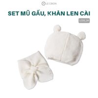 Lecoon – Mũ len tai gấu, khăn len ống Trắng