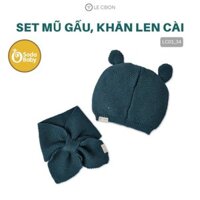 Lecoon – Mũ len tai gấu, khăn len cài Xanh