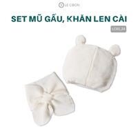 Lecoon – Mũ len tai gấu, khăn len cài Trắng