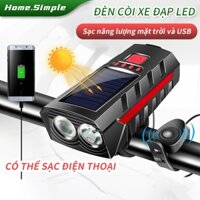LED đèn xe đạp có còi,Sạc năng lượng mặt trời và USB,Chống nước,Có thể sạc điện thoại,Dung lượng pin lớn 2400mAh