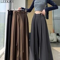 LEEKAY Bộ Đồ Cao Cấp Quần Ống Rộng Nữ Eo Cao Kéo Dài Rời Lau Quần