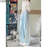 LEEKAY Quần jean nữ sọc xanh nhạt Quần jean ống rộng thẳng
