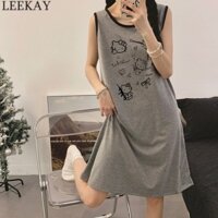 LEEKAY Váy ngủ Hello Kitty không tay Cotton-Polyester mùa hè - Mềm mại & thoải mái