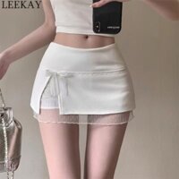 Leekay Váy Ren Váy Ngắn Nữ Nơ Vỏ Váy Chữ A