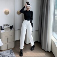☞✶LEEVA - Set jeans trắng phối áo len đen cá tính phong cách Q016