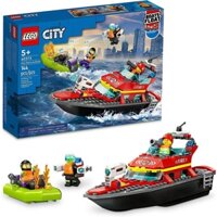 LEGO City Fire Rescue Boat 60373, Toy Floats on Water, with Jetpack, Dinghy and 3 Minifigures, Everyday Hero Toys for Ki