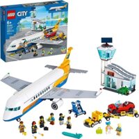 LEGO City Passenger Airplane 60262, with Radar Tower, Airport Truck with a Car Elevator, Red Convertible, 4 Passenger an