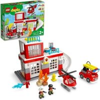 LEGO DUPLO Fire Station & Helicopter Playset 10970, with Push & Go Truck Toy for Toddlers, Boys and Girls 2 Plus Years O
