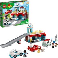 LEGO DUPLO Parking Garage and Car Wash Set 10948, Learning Toy for Toddlers with Garage, Gas Station & Toy Cars, Gifts f