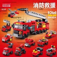 lego máy bay Cậu bé xe cứu hỏa xe tăng máy xúc ghép hình khối đồ chơi cho trẻ em giáo dục lắp ráp xe cảnh sát xe máy bay mô hình