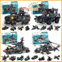 Lego xe tăng bọc thép, lính Swat, tàu chiến, máy bay trực thăng chiến đấu MySun