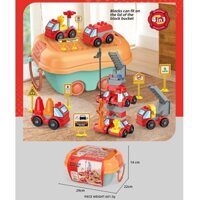 Lego xếp hình lắp ghép xe công trình, xe cứu hỏa, xe cảnh sát biến hình thành robot kỹ thuật xây dựng kèm hộp đựng