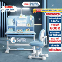 LEHO-Bộ bàn học chống gù , Bàn học cho bé có giá sách, Nâng hạ tay quay cao cấp, Giá tốt,Hàng giao ngay,mô hình gấu