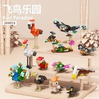 Lele Brothers 10 trong 1 Công viên động vật Asuka Con công Danding Crane Vẹt Mô hình lắp ráp trẻ em Lắp ráp khối xây dựng NWOC