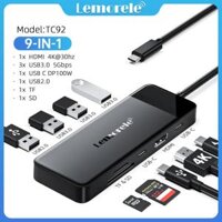 Lemorele TC92 Hub chia cổng 9in1 Type C sang HDMI,USB 3.0,đầu đọc thẻ nhớ truyền dữ liệu nhanh cho Macbook,máy tính